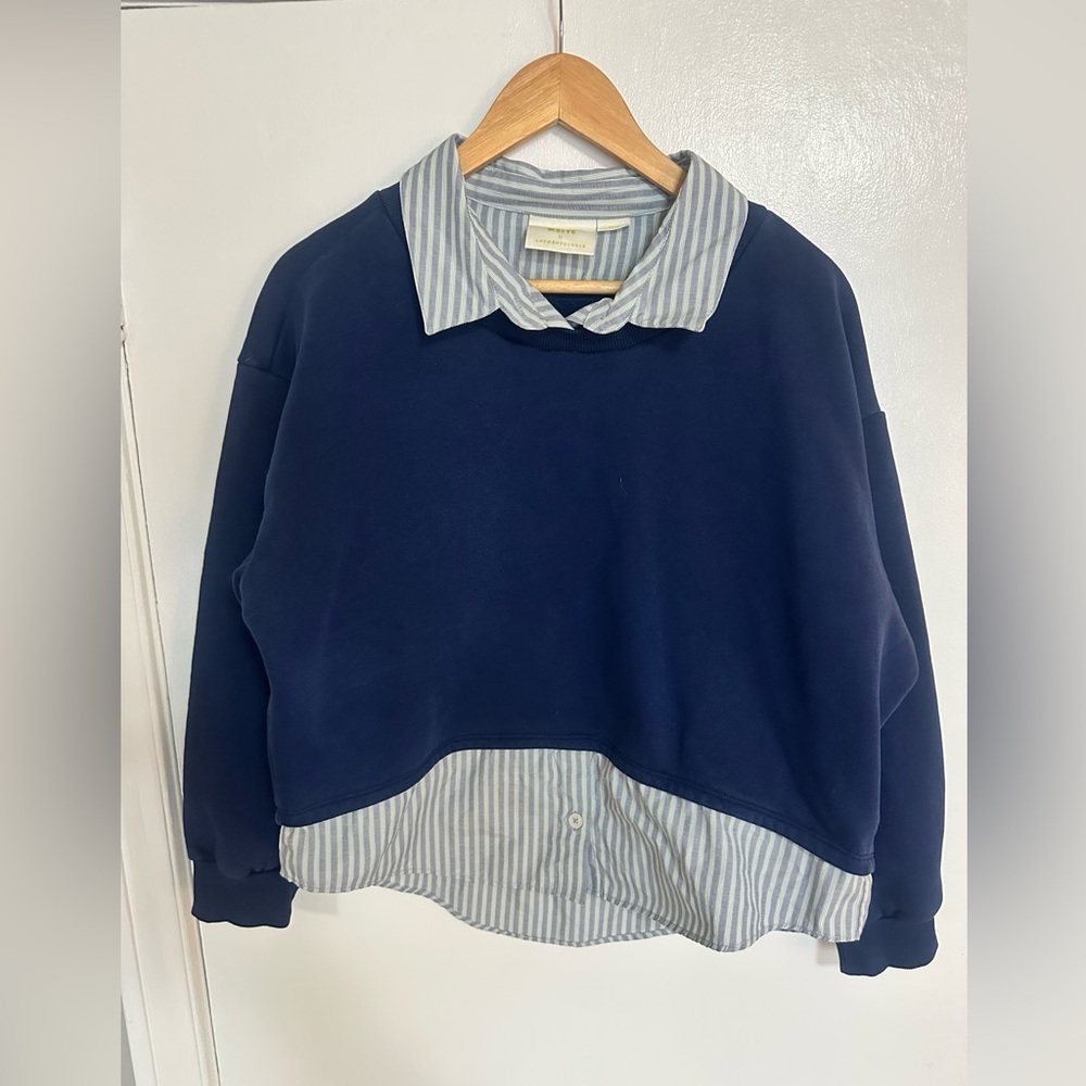 Anthropologie Maeve Navy and Gray Layered Sweater